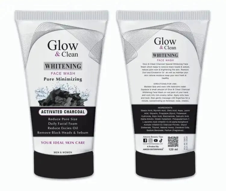 GLOW & CLEAN- Whitening Face Wash Charcoal Men & Women -120ML